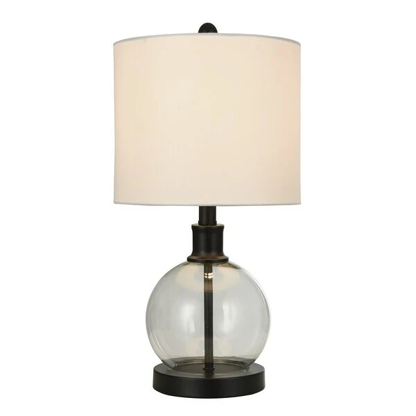 Glass Table Lamp - Black Finish with Off White Linen Shade