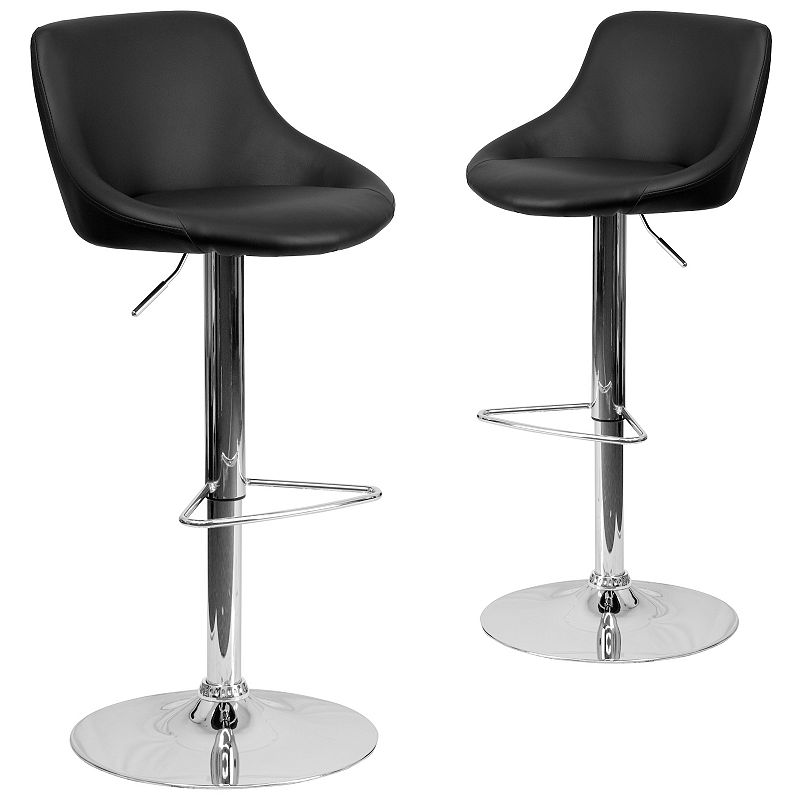 Emma and Oliver 2 Pk. Contemporary Vinyl Bucket Seat Adjustable Height Barstool with Chrome Base