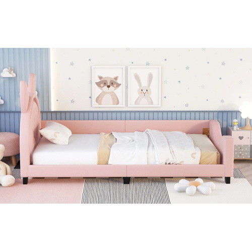 Twin Size Upholstered Daybed with Carton Ears Shap...