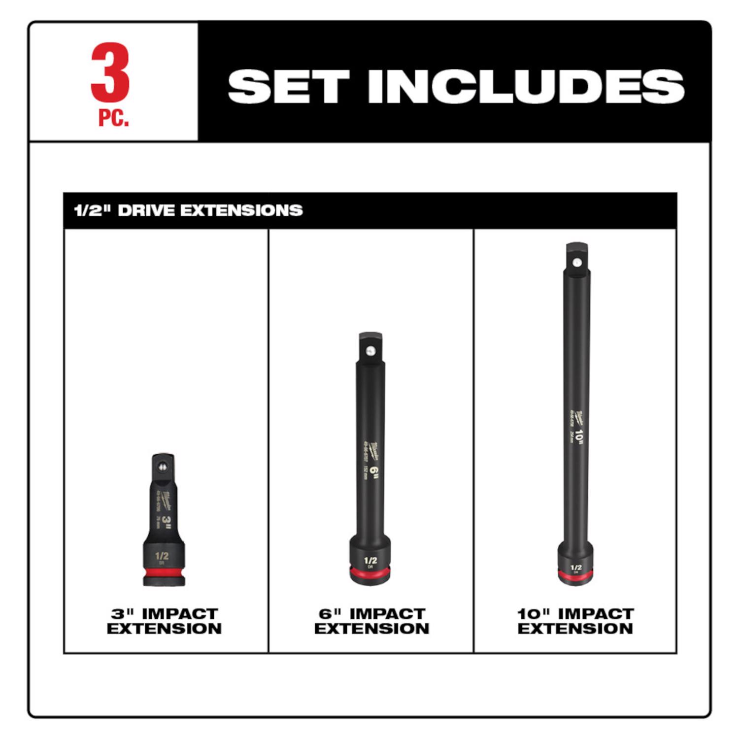 MW Shockwave 1/2 in. drive SAE 6 Point Impact Extension Set 3 pc