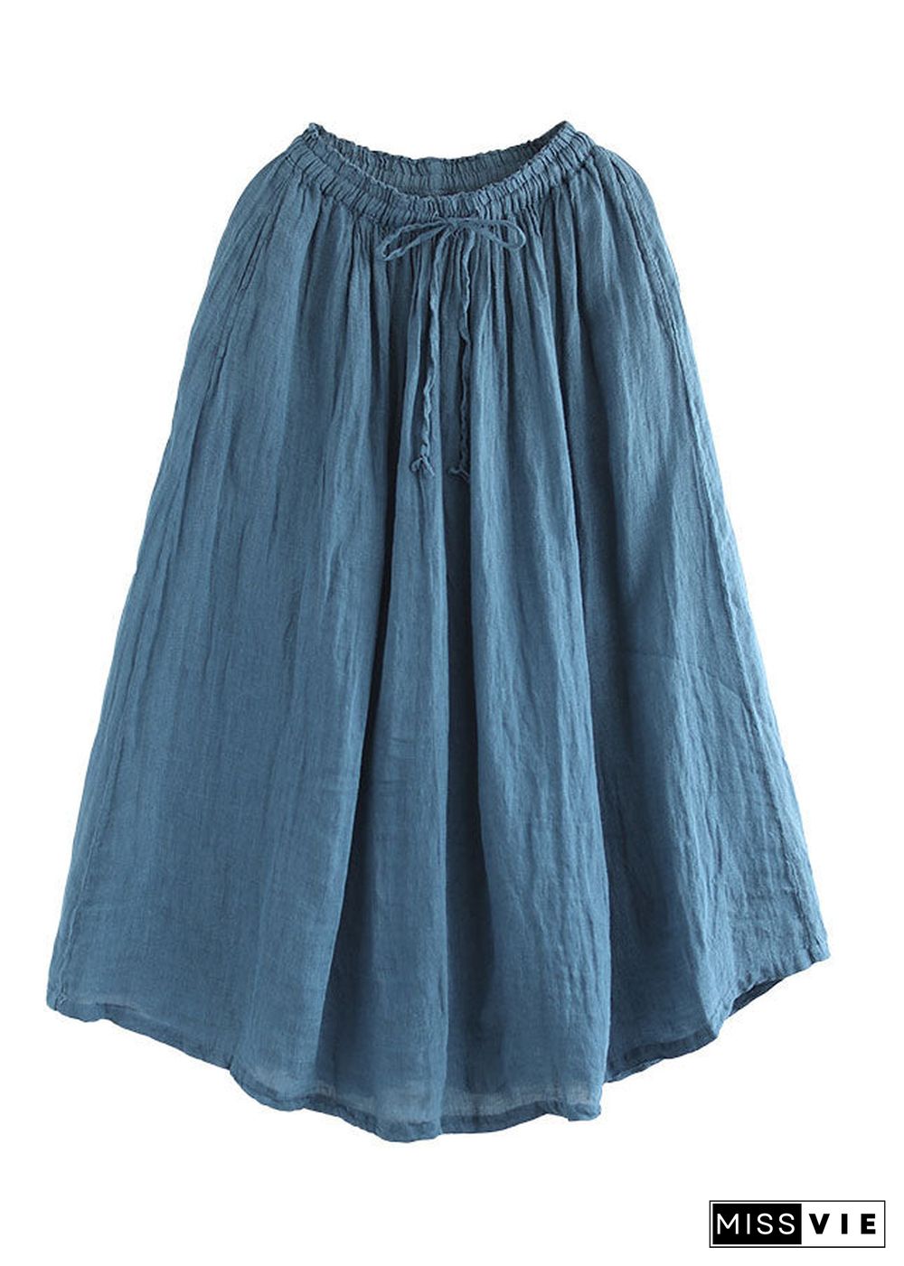 Simple Dark Blue Elastic Waist Double-deck Linen Skirts Summer