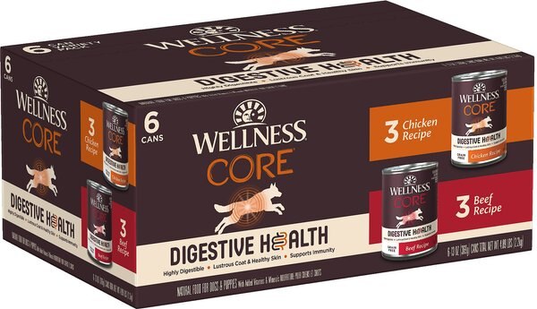 Wellness CORE Digestive Health Chicken and Beef Recipe Variety Pack Grain-Free Wet Dog Food， 13-oz， case of 6