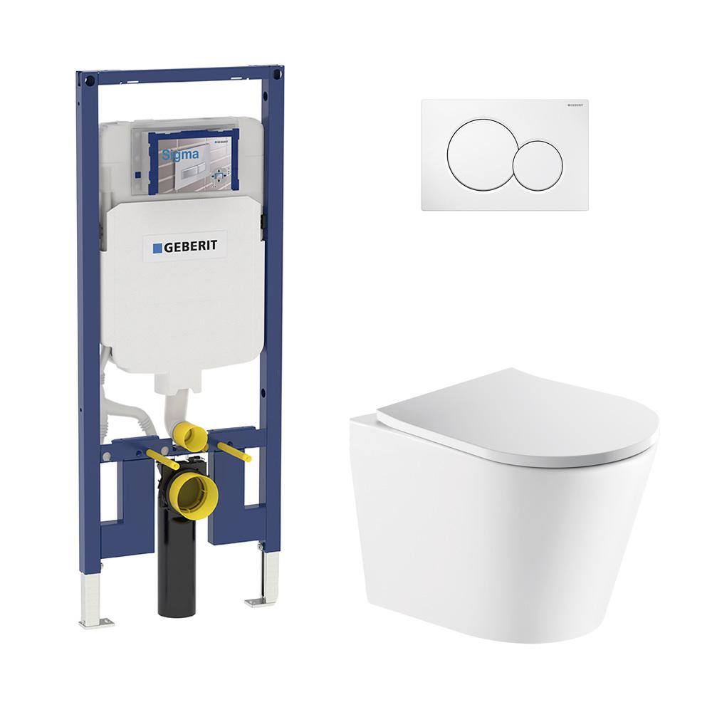 Geberit 2-Piece 0.81.6 GPF Dual Flush Vista Elongated Toilet in White with 2 x 4 Concealed Tank and Plate Seat Included C-5530.01KIT2x4