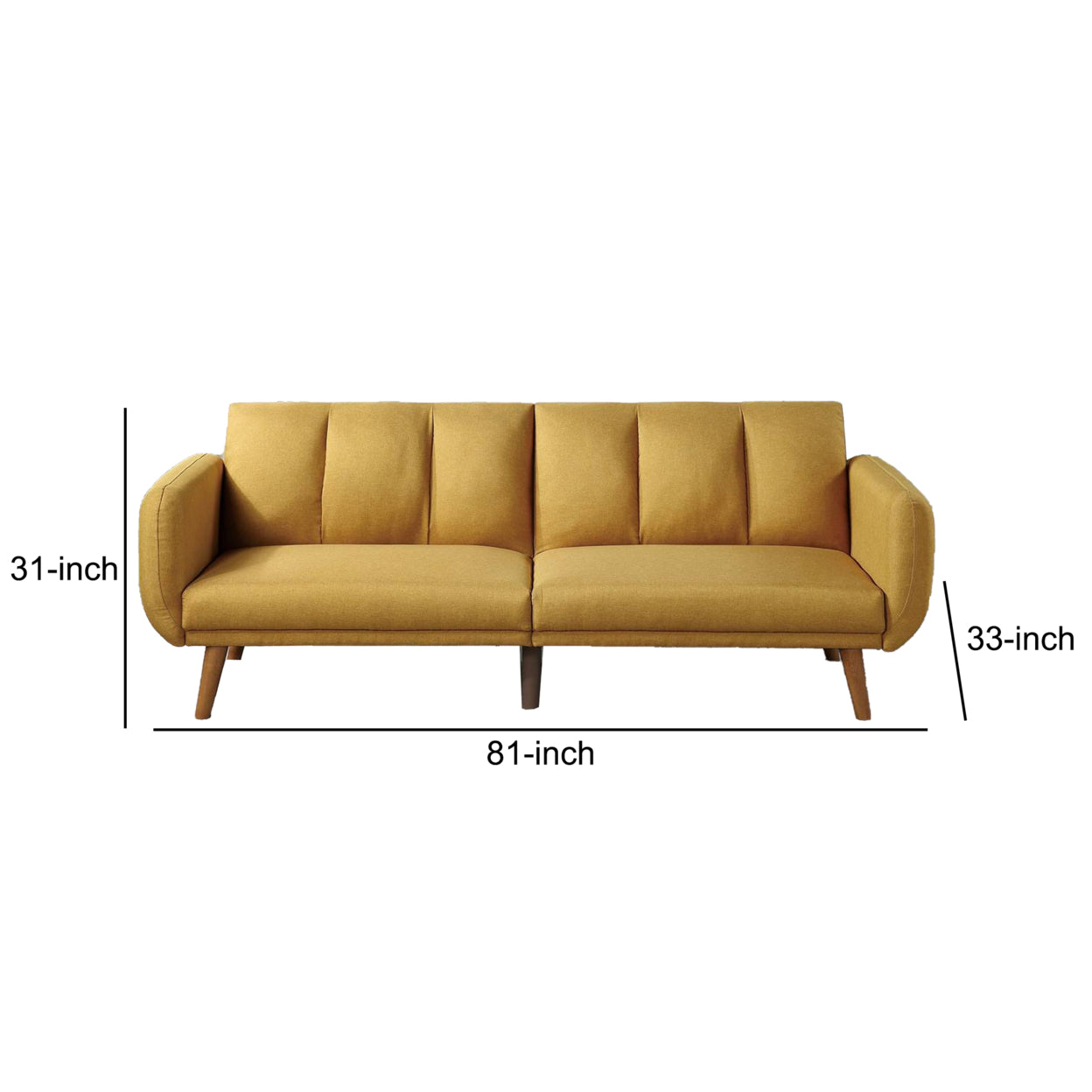 Adjustable Upholstered Sofa with Track Armrests and Angled Legs, Yellow- Saltoro Sherpi