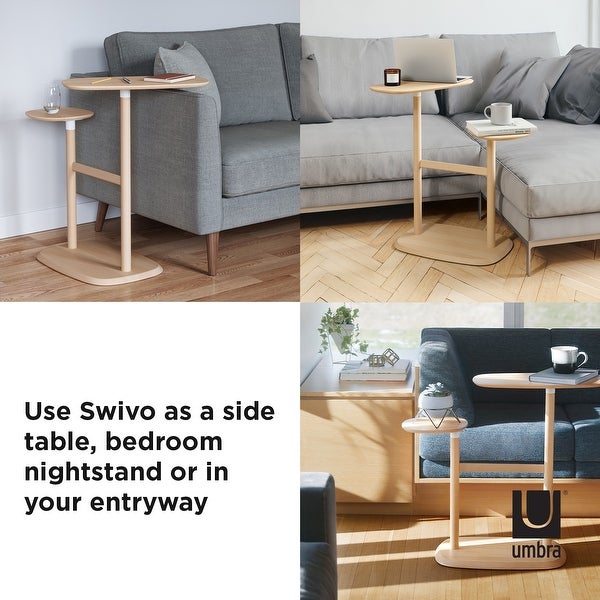 Umbra Swivo Side Table， Natural Wood