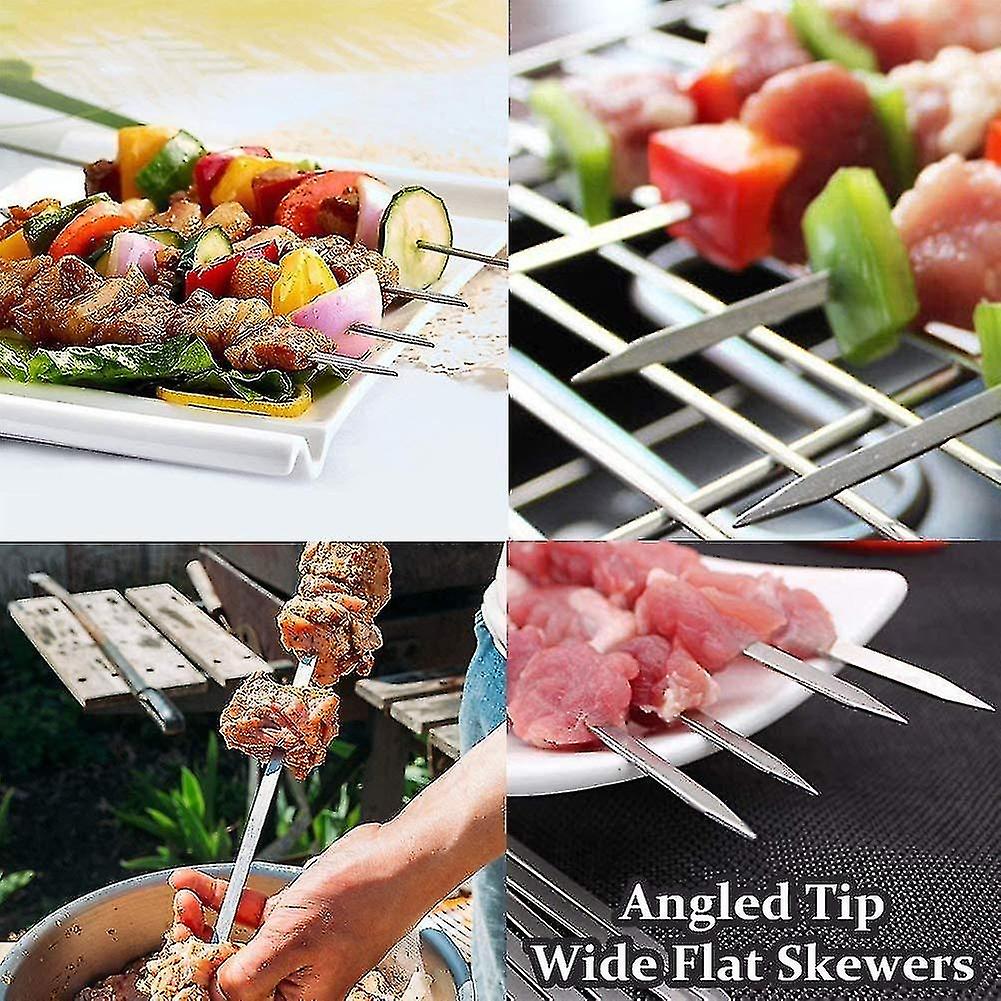 Barbecue Skewers - Set Of 20 Stainless Steel Kebab Skewers Bbq Sticks 39cm Long Flat Metal Reusable