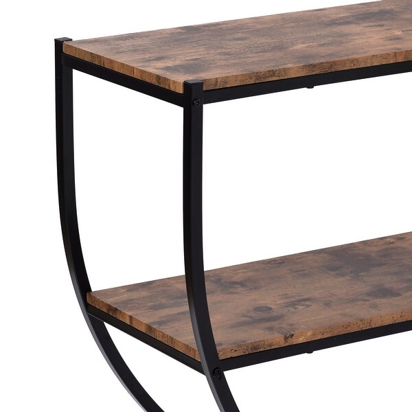 Demilune Shape Textured Metal Distressed Wood Console Table