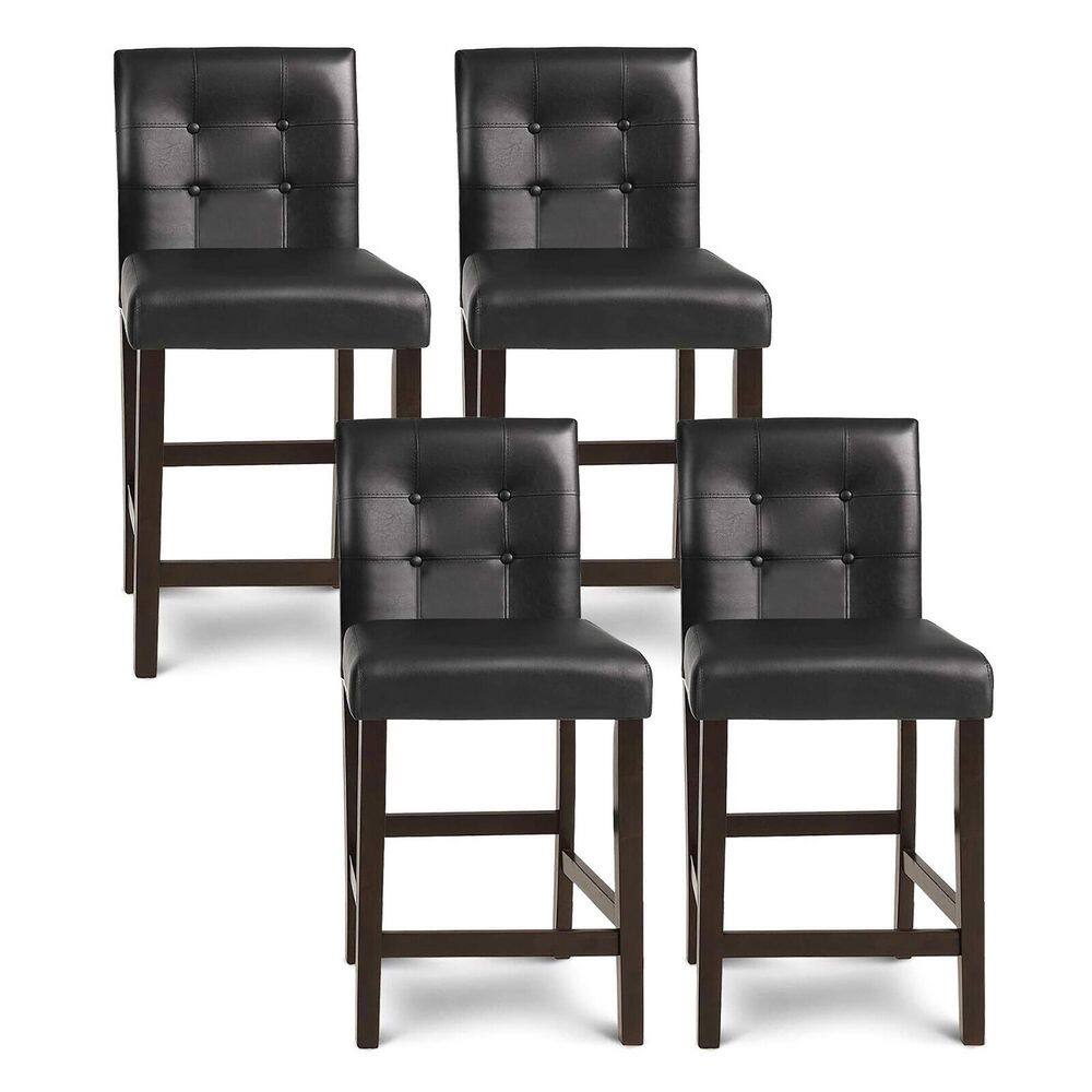 Gymax Set of 4-Bar Stools 25 in. Counter Height Barstool Pub Chair Rubber Wood Black GYM10551