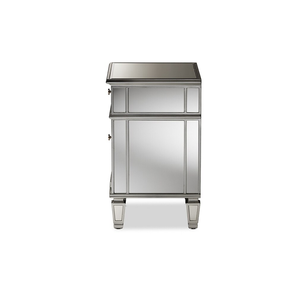 Hollywood Glamour Style Mirrored 2 Drawer Nightstand