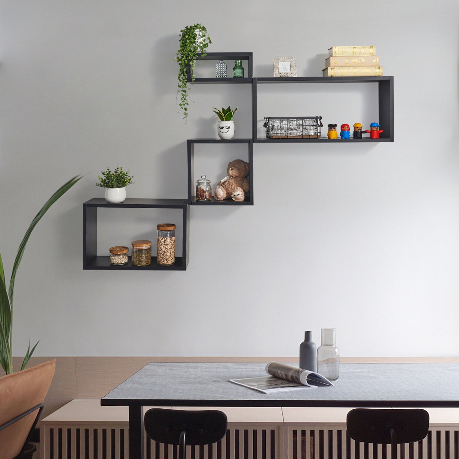 Kaboon Wall Mount Cube Shelf Set of 2, Melamine Shelves Square 12.5x12.5x7.87 in, Black