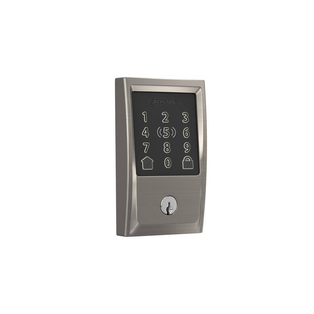 Schlage Century Satin Nickel Electronic Encode Plus Smart WiFi Deadbolt with Alarm BE499WB V CEN 619