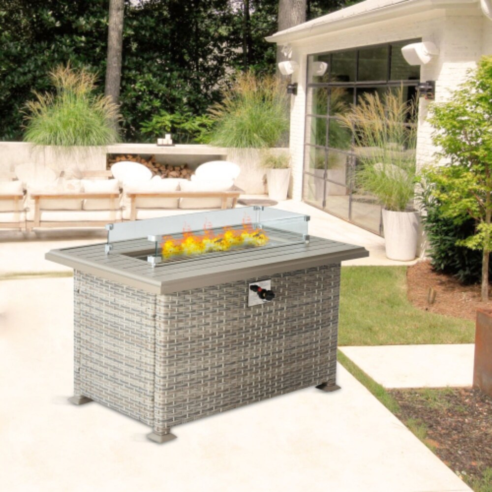 Outdoor Patio Grey Fire Pits Retangular with Espresso