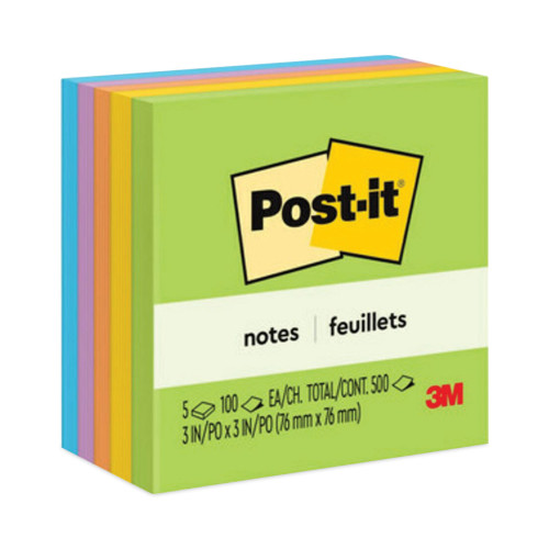 Post-it Original Pads in Jaipur Colors， 3 x 3， 100-Sheet， 5/Pack (6545UC)