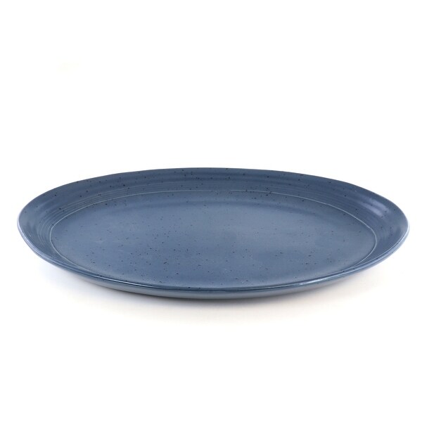 14 Inch Stoneware Oval Platter in Blue Speckle