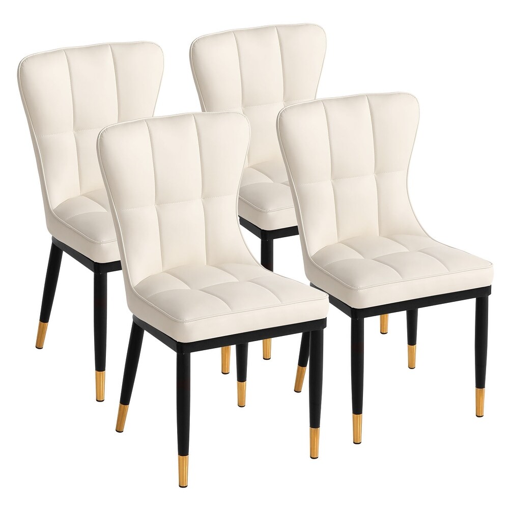 Modern Faux Leather Dining Chairs Upholstered Checked Pattern Set of 4