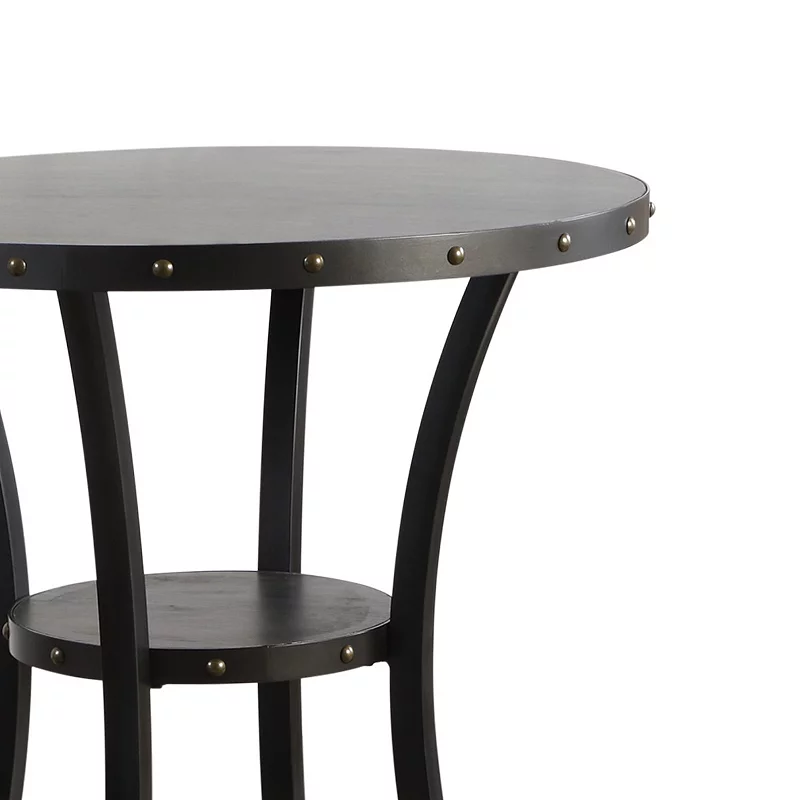 36 Inch Round Wood Bar Table with Flared Legs， Black