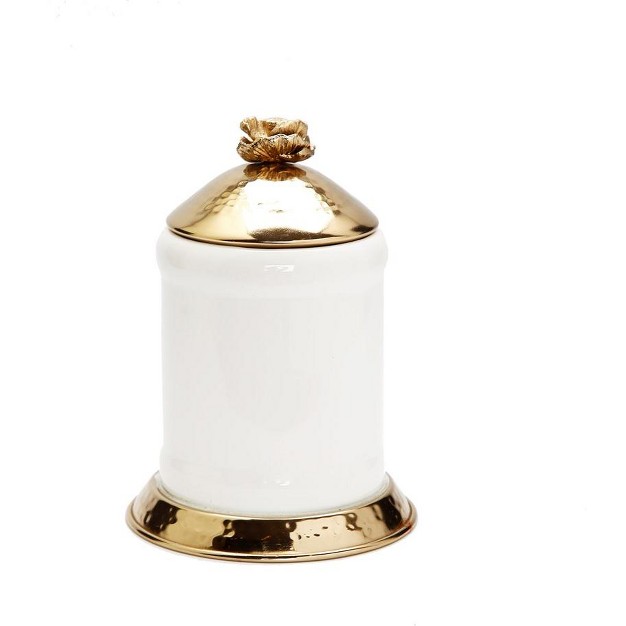 Classic Touch White Glass Canister Gold Hammered Lid And Base Flower Knob