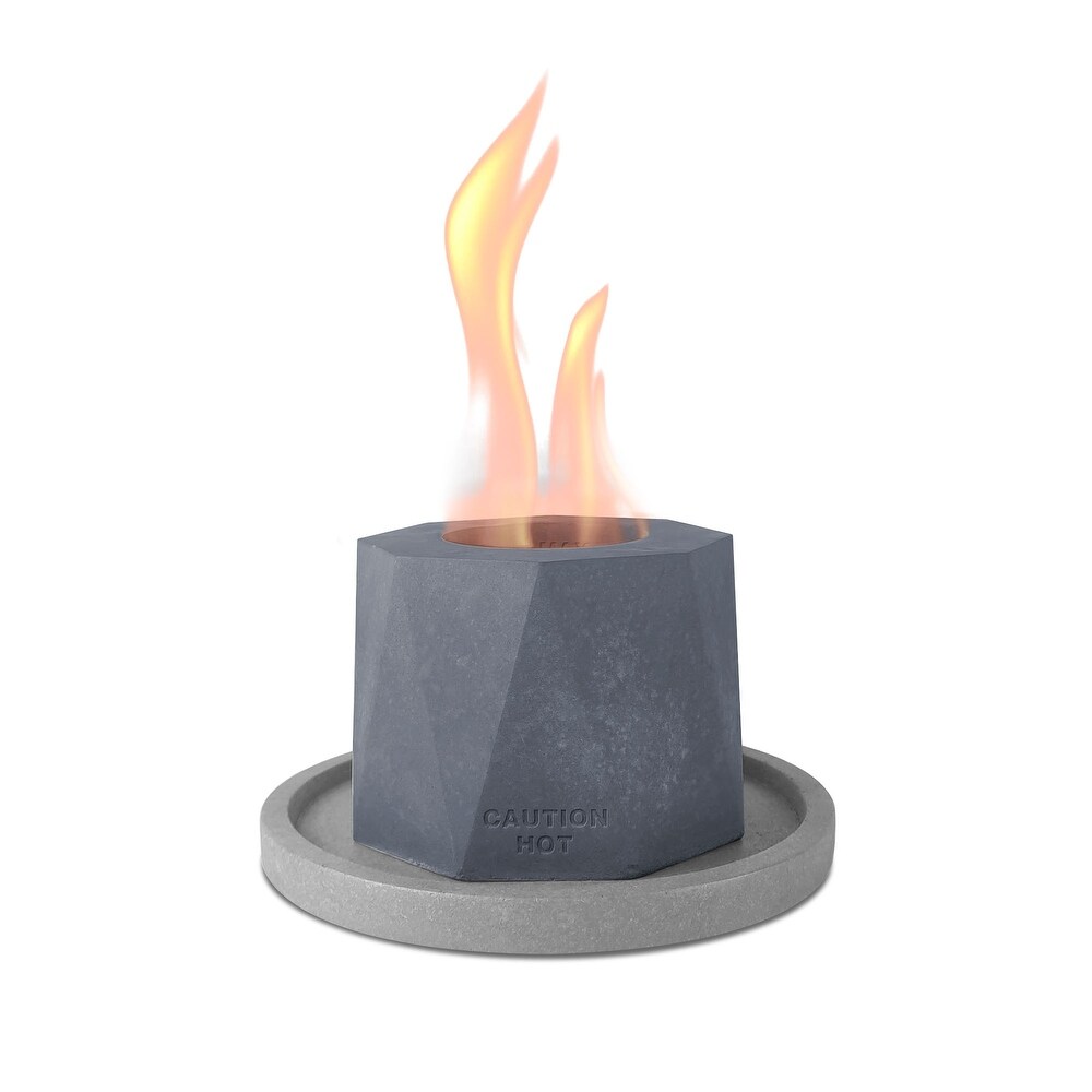 Kante 4.7 in. W Portable Concrete Rubbing Alcohol Roman Tabletop Fire Pit w/ Metal Extinguisher and Gray Base  Ethanol Fireplace