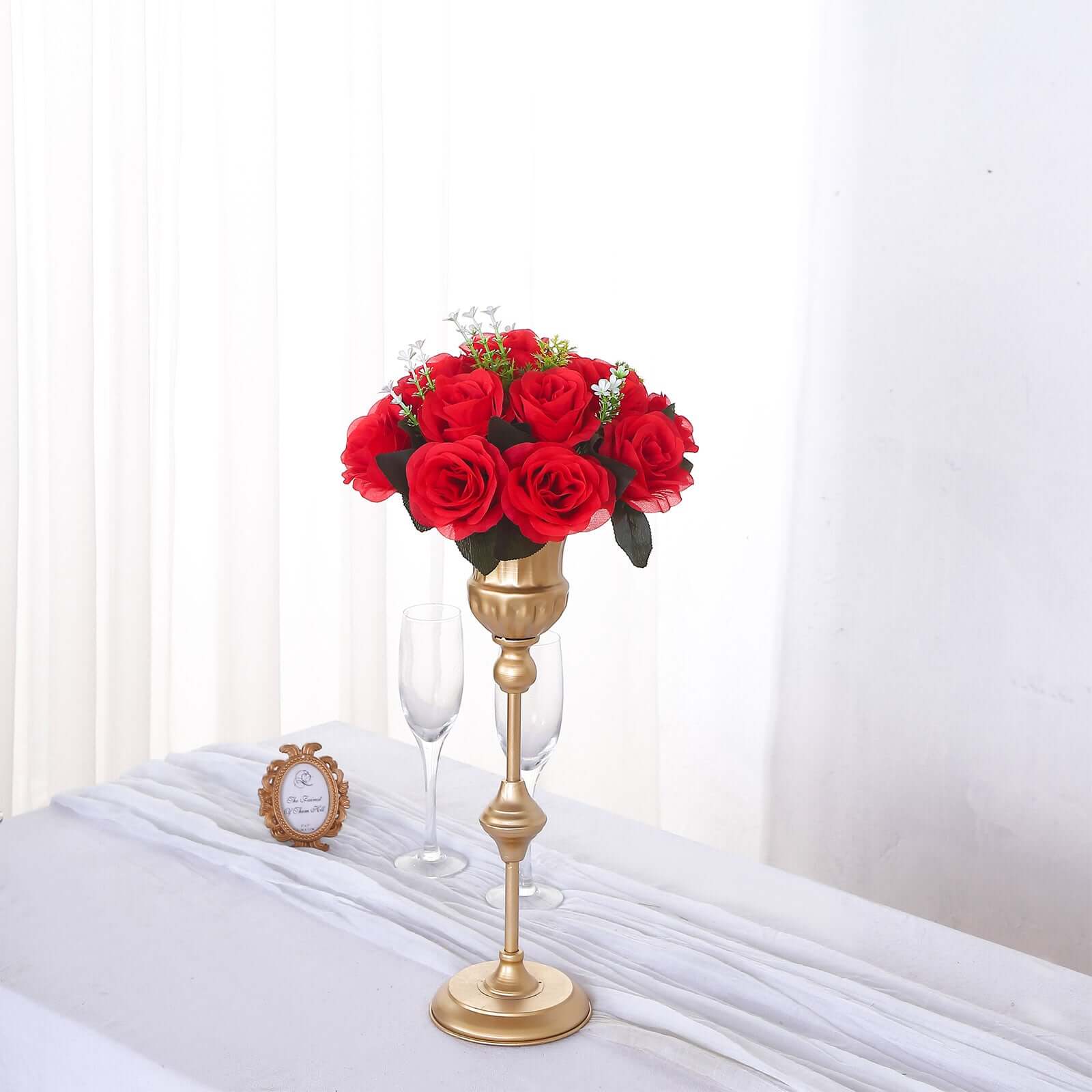 2 Pack Red Artificial Flower Ball Bouquets For Centerpieces, 15-Head Silk Rose Kissing Balls 10