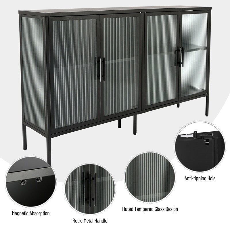 Elegant Storage Cabinet with Adjustable Shelves   Black