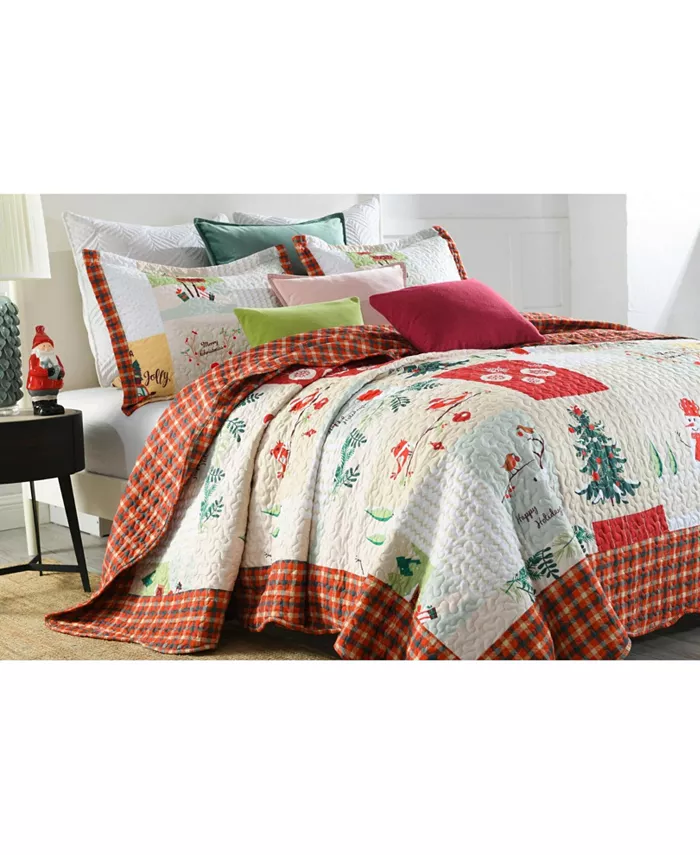 MarCielo 3 Piece Christmas Quilt Bedspread Set B022 - Queen