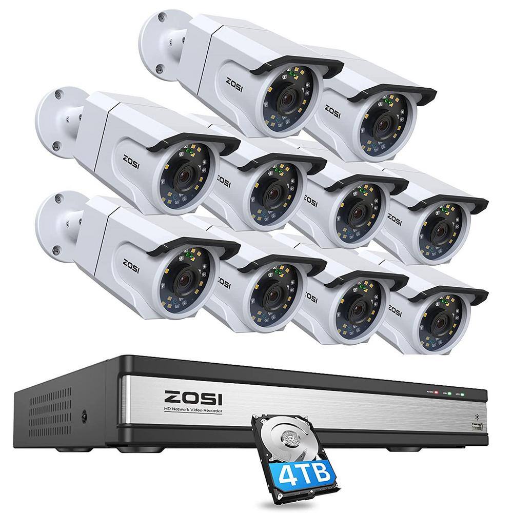 ZOSI 4K Ultra HD 16-Channel 4TB NVR POE Security Camera System with 10-Wired 8MP Outdoor Audio Surveillance Cameras 16SK-1058W10-40-US