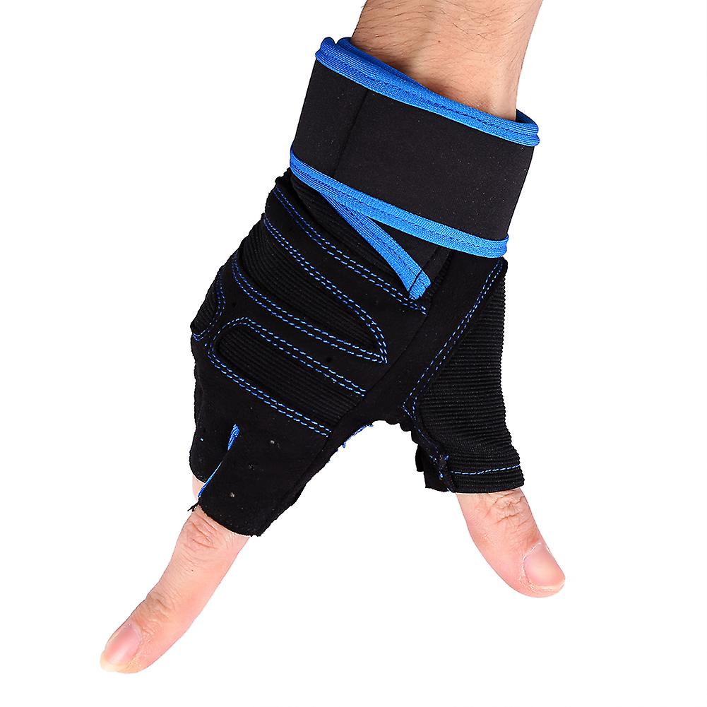 2 Pcs Weight Lifting Gym Training Fitness Gloves Workout Exercise Sports Wrist Wraps(blue/xl)