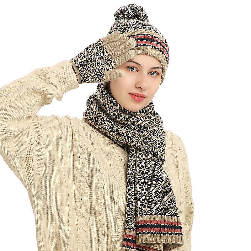 Winter Hat Scarf And Touch Screen Gloves (beige)