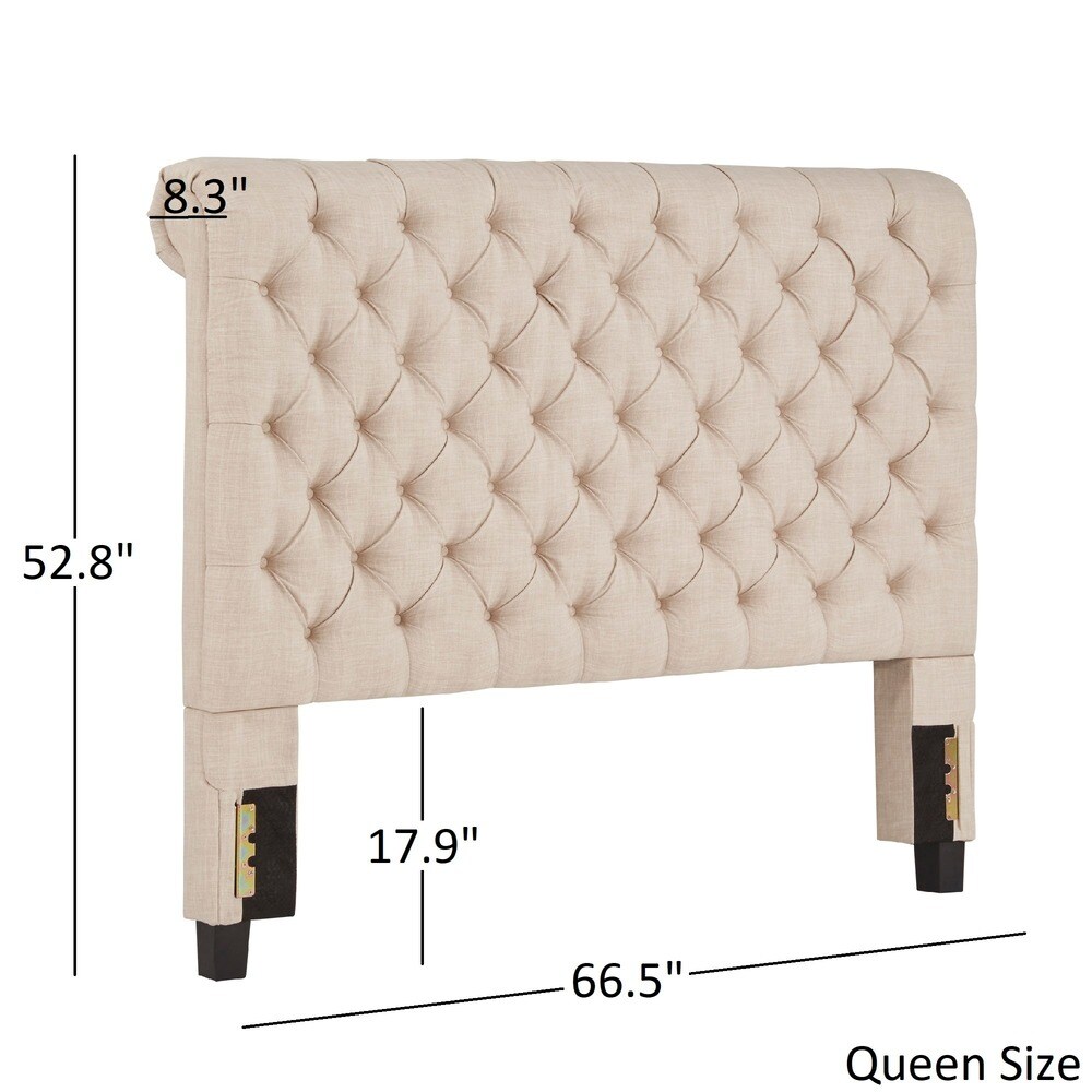 Knightsbridge Beige Linen Rolled Top Tufted Chesterfield Headboard by iNSPIRE Q Artisan