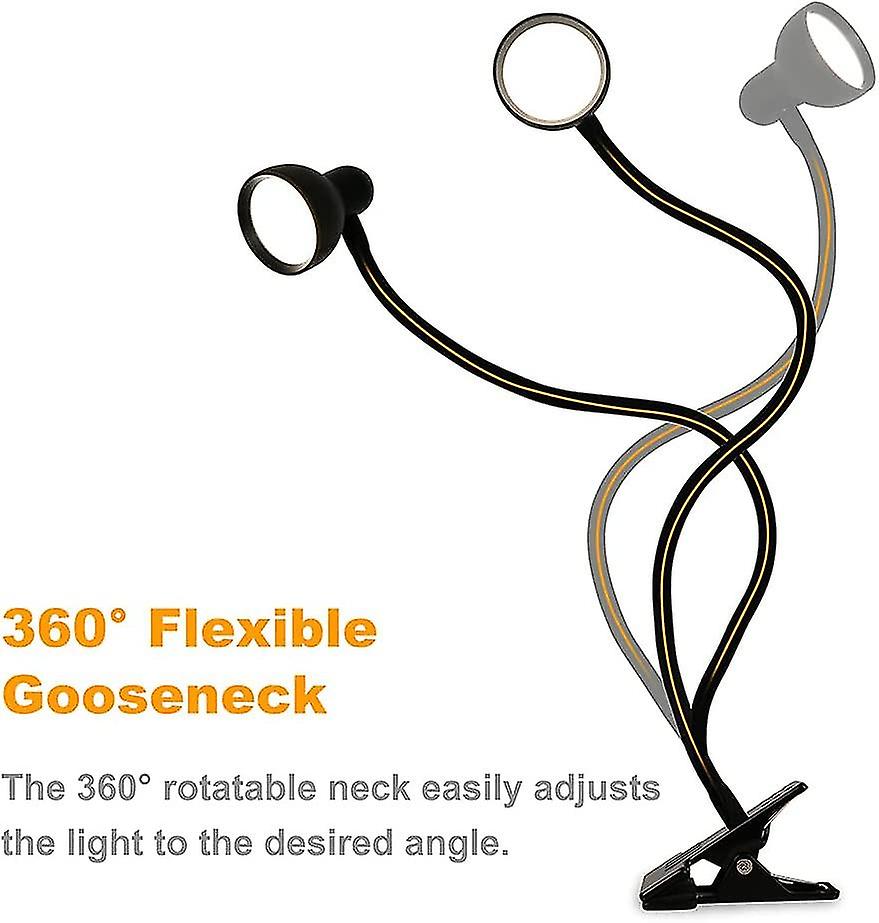 Clip On Reading 3 Colors 3000-6500k 10 Brightness Levels Eye Caring Led Desk Lamp With Flexible Gooseneck Clip On Desk Lamp For Bed