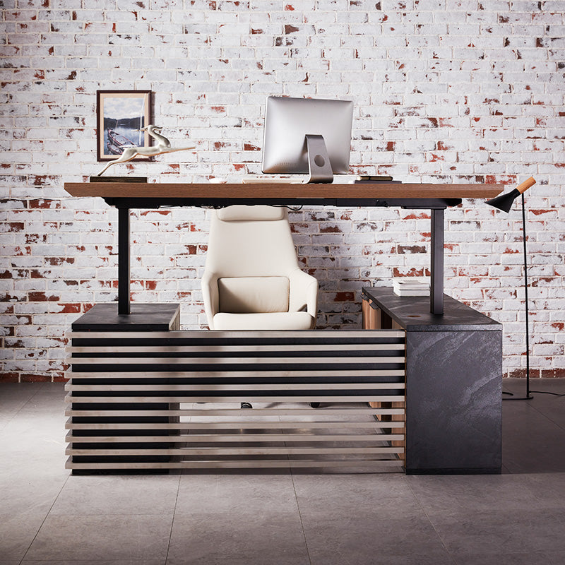 PHOENIX Sit & Stand Electric Lift Executive Desk with Left Return 1.8M - Warm Oak & Black