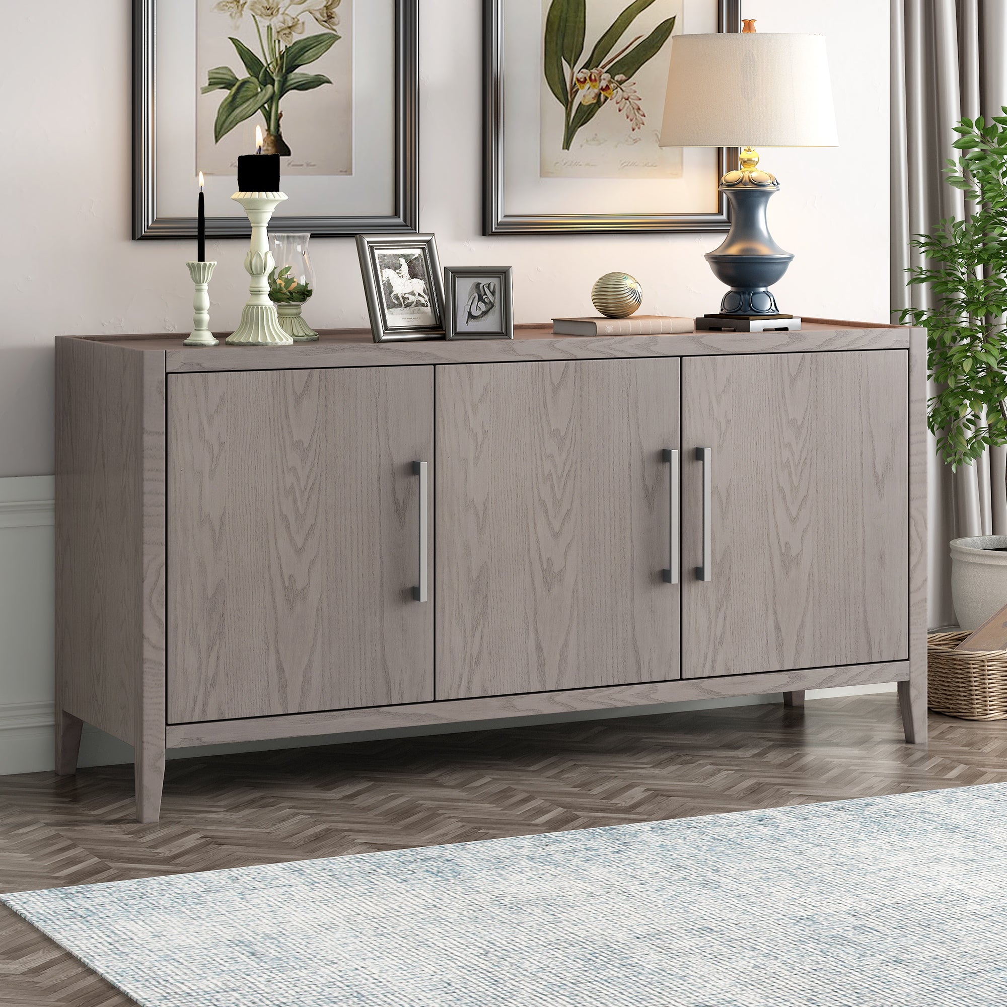 3-Door Wooden Storage Cabinet Sideboard with Adjustable Shelf