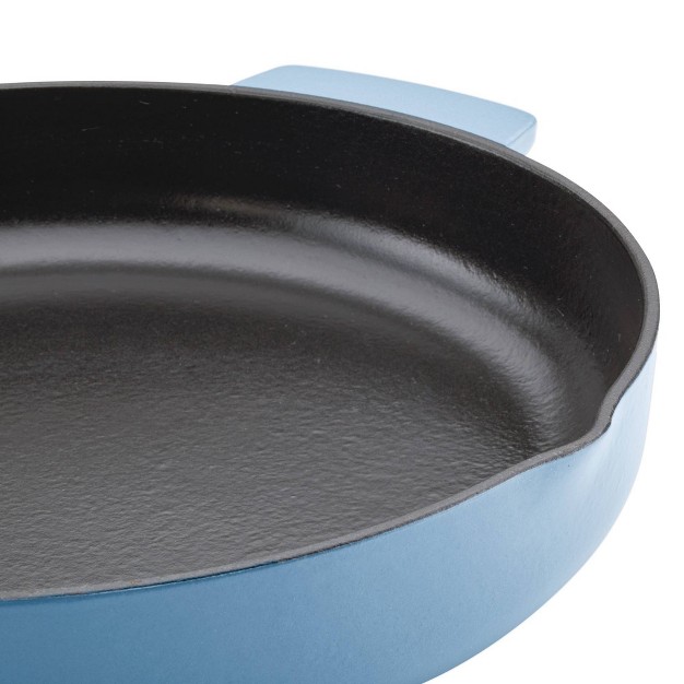 Enameled Cast Iron Induction Skillet With Helper Handle And Pour Spouts Blue Velvet