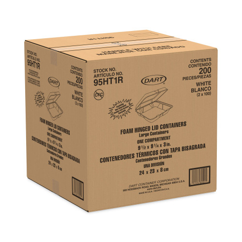 Dart Foam Hinged Lid Containers， 9.25 x 9.5 x 3， 200/Carton (95HT1R)