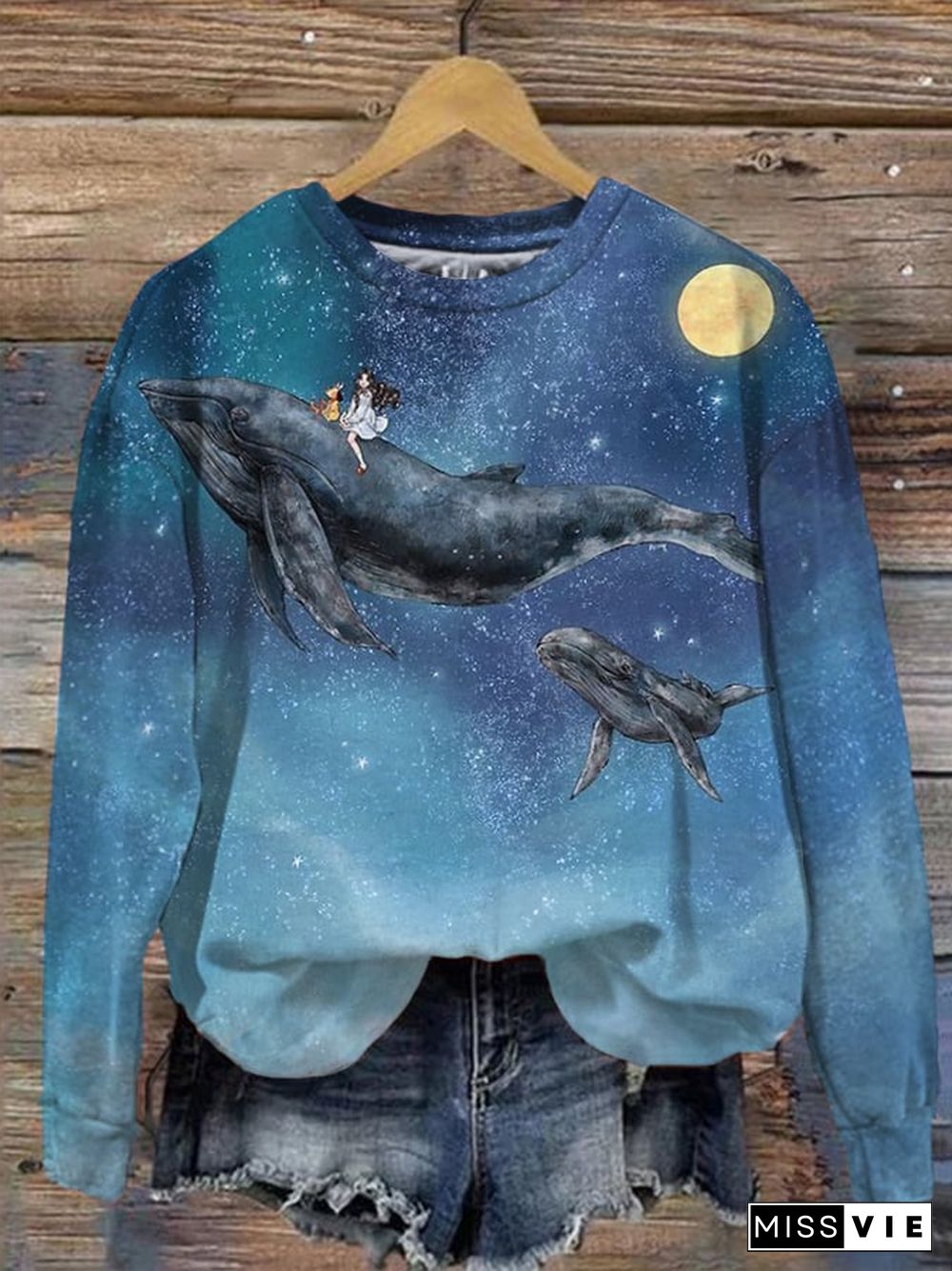 Women's seahorse print crew neck sweatshirt