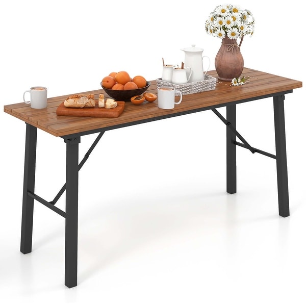 Costway Folding Picnic Table and Bench Set Dining Table with Metal Frame