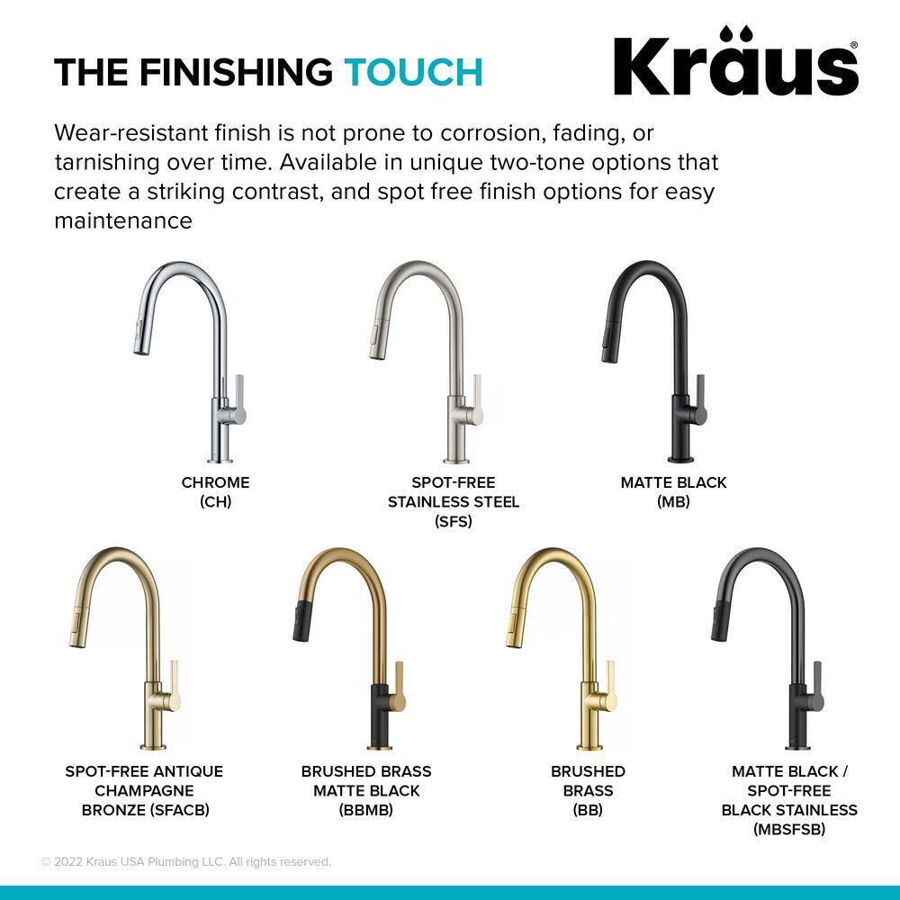 KRAUS Oletto Single Handle Pull-Down Kitchen Faucet in Matte BlackSpot Free Black Stainless Steel KPF-2820MBSFSB