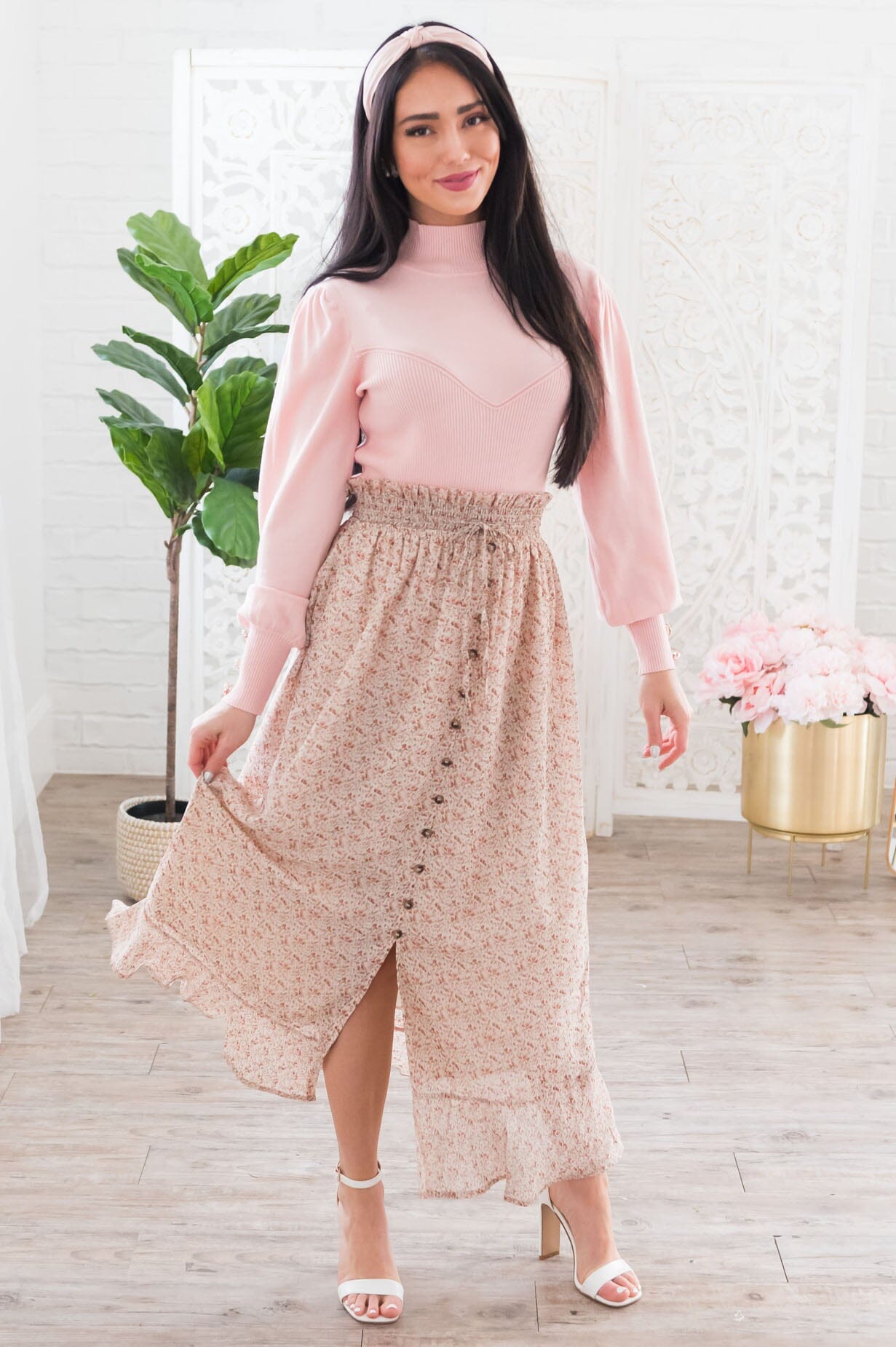 Spring Blooms Modest Button Skirt