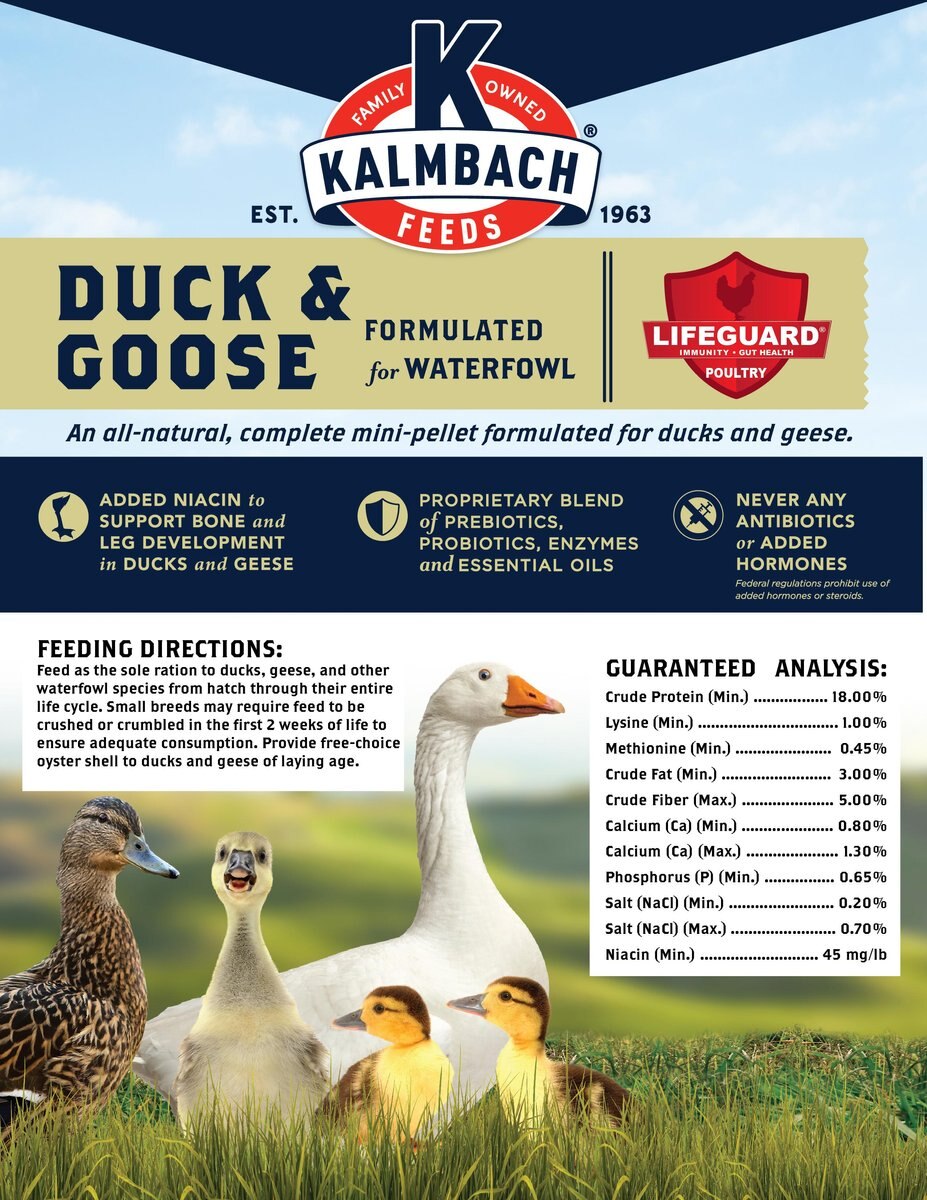 Kalmbach Feeds 18% All Natural Duck and Goose Water Fowl Mini Pellet Feed， 10-lb bag