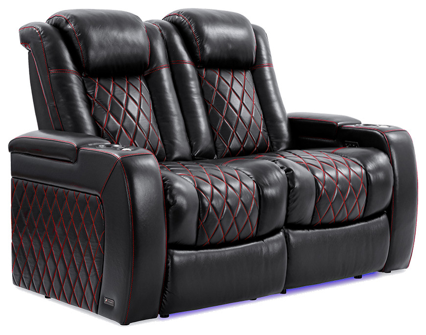 Tuscany Nappa Leather Home Theater  Black  Red Stitching   Theater Seating   by E VISION INTL INC.  Houzz