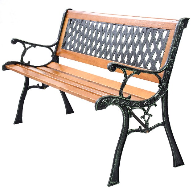 Tangkula Garden Metal Bench Porch Path Hardwood Chair For Patio Park Outdoor Deck