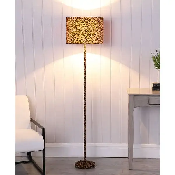 59 In. Faux Suede Leopard Print Floor Lamp