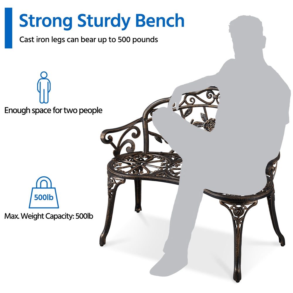 Easyfashion Outdoor Durable Cast Aluminum Bench - Bronze