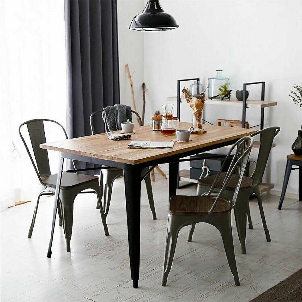 Boyel Living Bronze 17.5 inch Height Metal Dining Chair Stackable with Wood Cushion(Set of 4) HYSN-60716GU