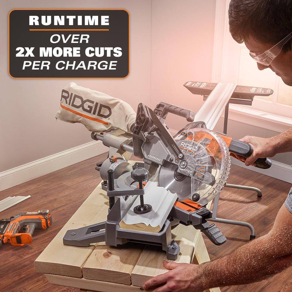 RIDGID 18V Brushless 7-14 in. Dual Bevel Sliding Miter Saw with 18V 4.0 Ah MAX Output Lithium-Ion Battery R48607B-AC840040