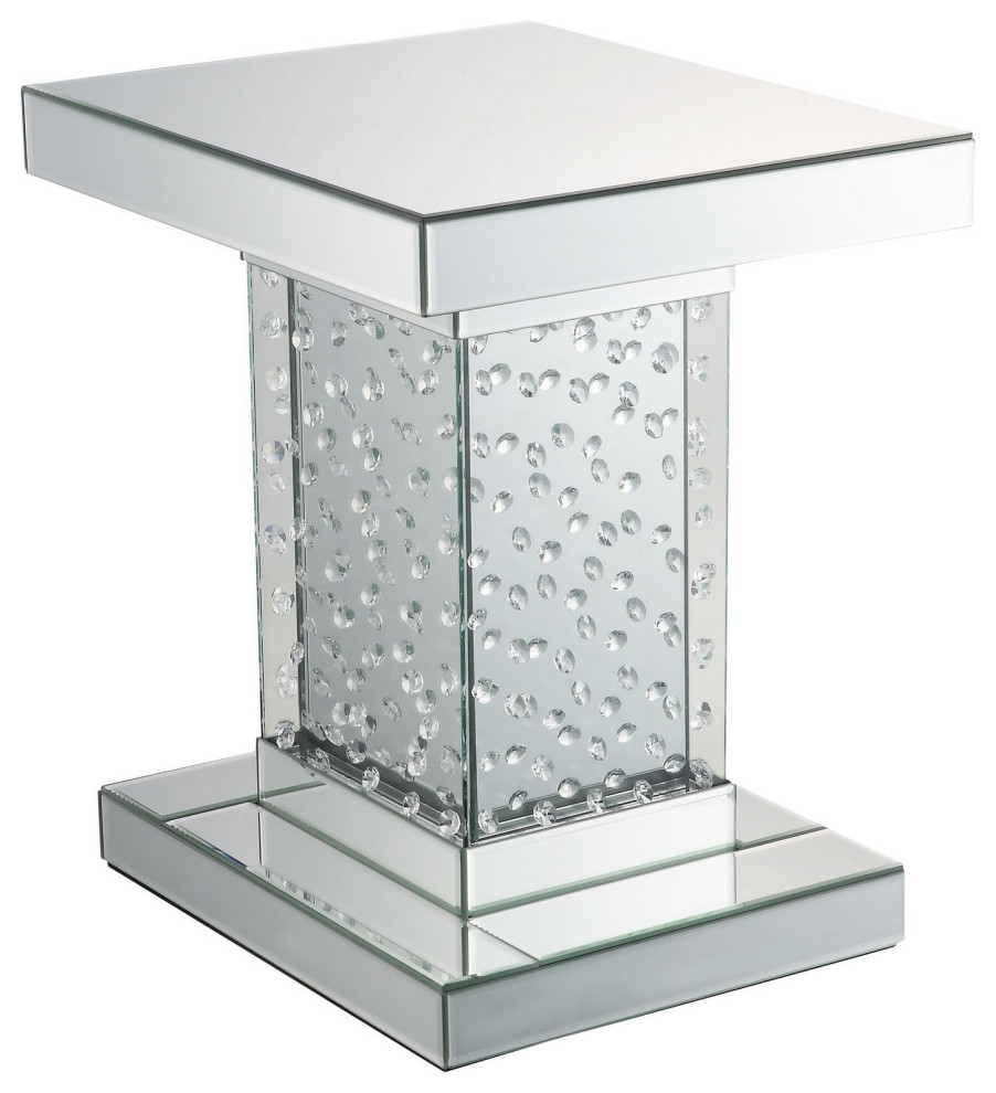 Benzara BM280269 Square Pedestal End Table  Mirrored  Faux Crystal Inlay  Silver   Contemporary   Side Tables And End Tables   by Uber Bazaar  Houzz