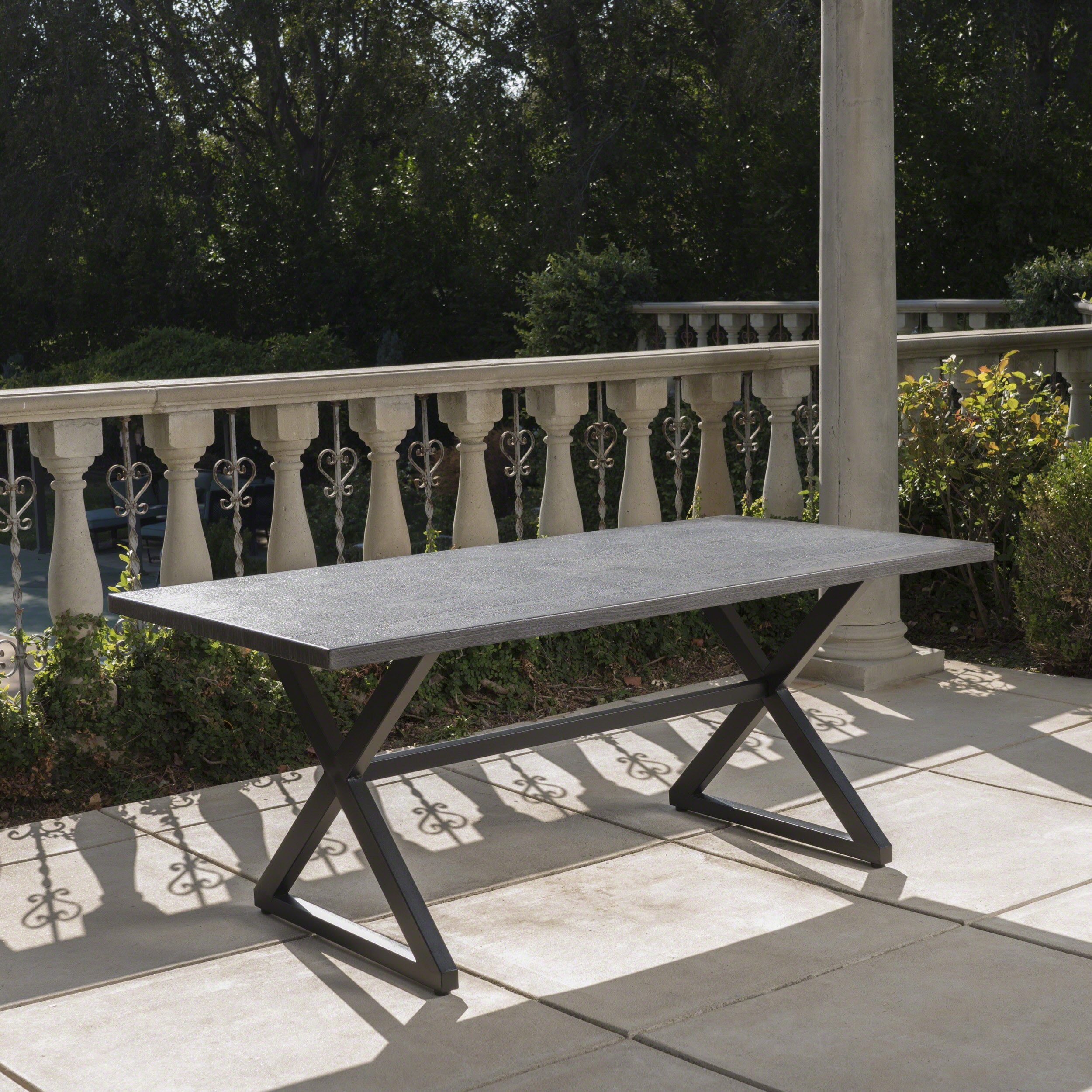 Rosarito Outdoor Aluminum Dining Table with Black Steel Frame