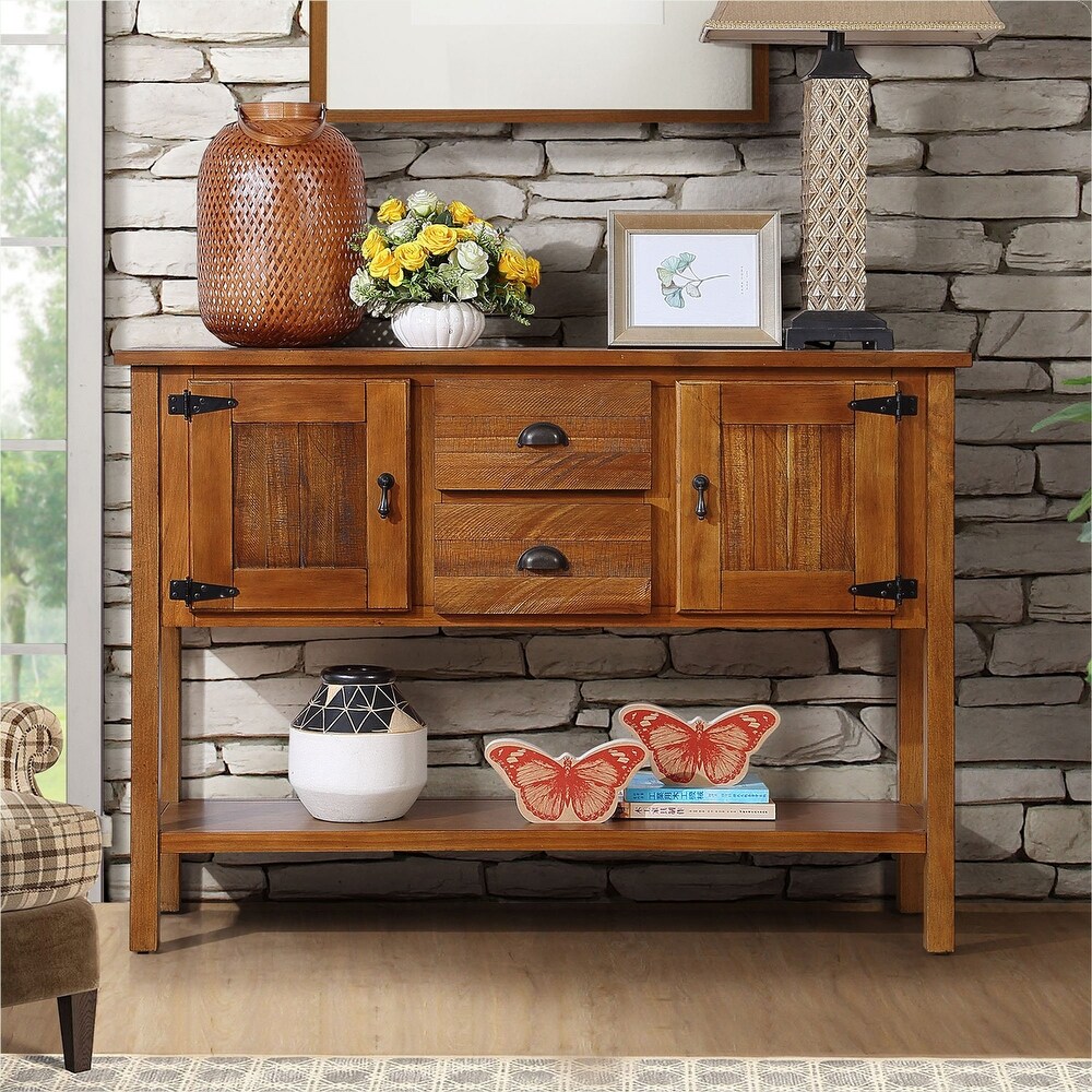 Retro Style Solid Wood Sideboard Console Table with 2 Drawers