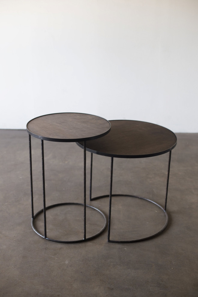 Round Tray Side Table Set (2)  OROA   Industrial   Coffee Table Sets   by Oroa   Distinctive Furniture  Houzz