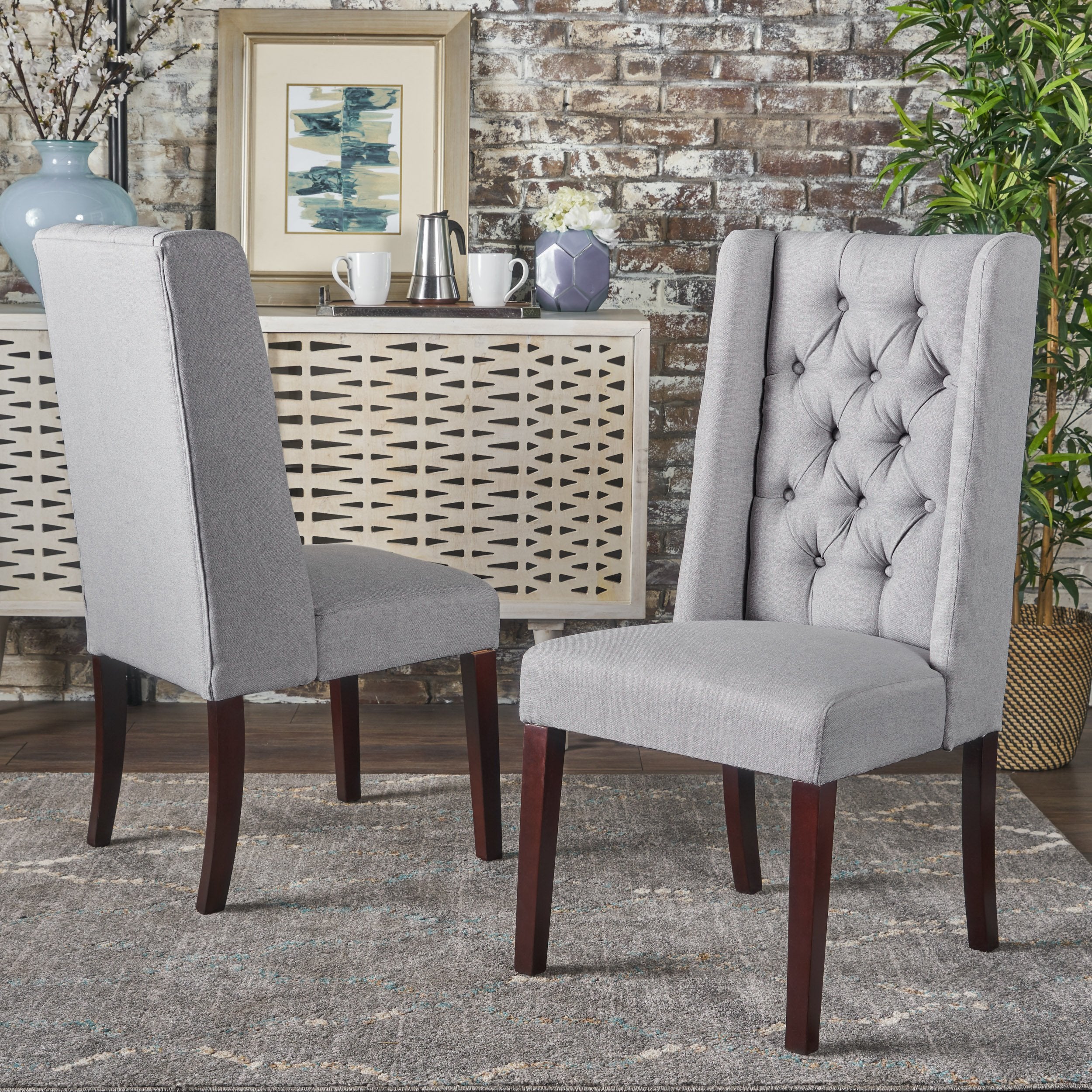 Billings Tufted Fabric High Back Dining Chairs (Set of 2)